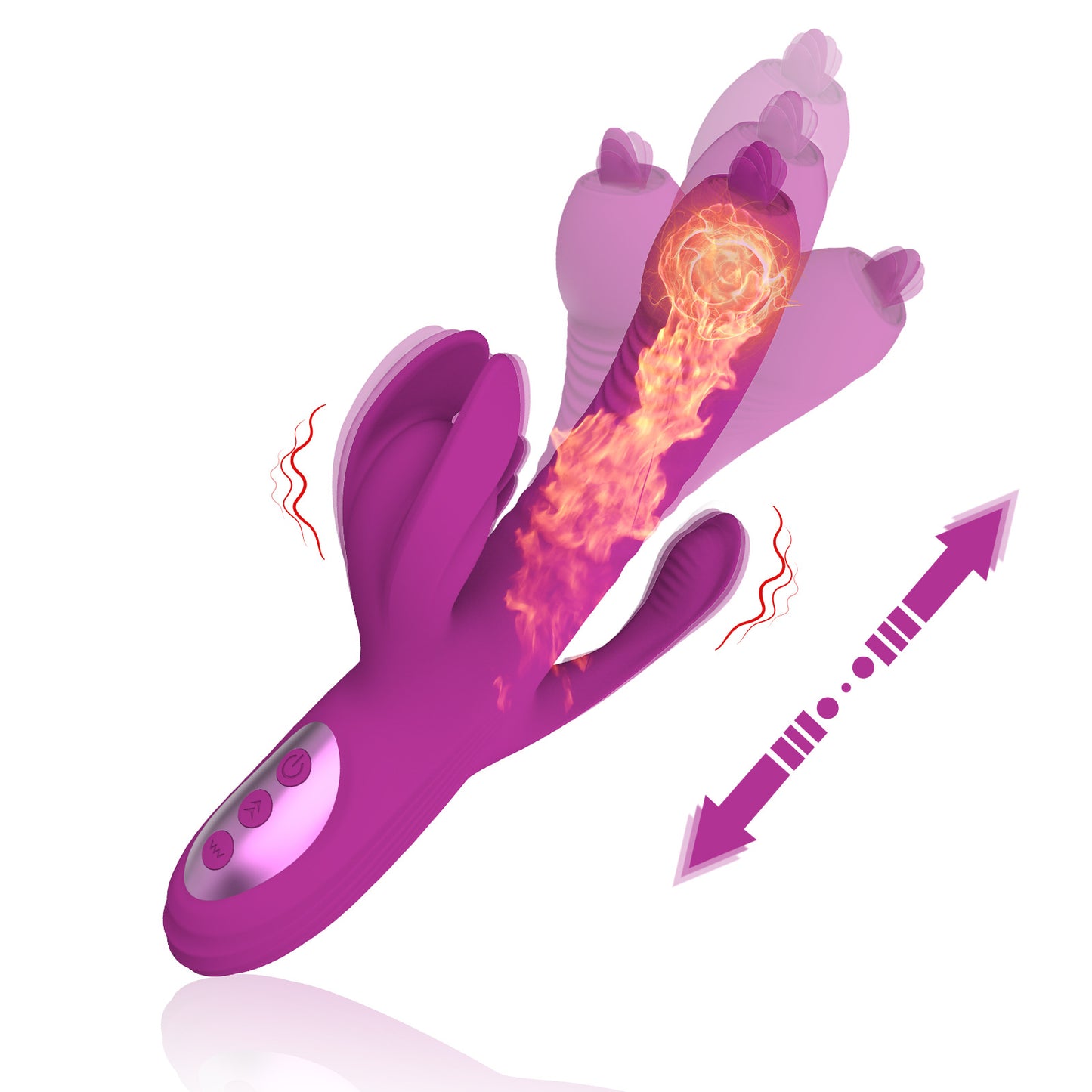 Lurevibe Trident -Vibrador para de lengua oscilante telescópico con calefacción  4 en 1