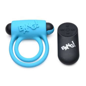 BANG! Silicone Cock Ring & Bullet w/ Remote Control Blue